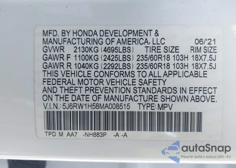2021 Honda Cr-V 2Wd Ex из США, поврежденный, VIN 5J6RW1H58MA008515